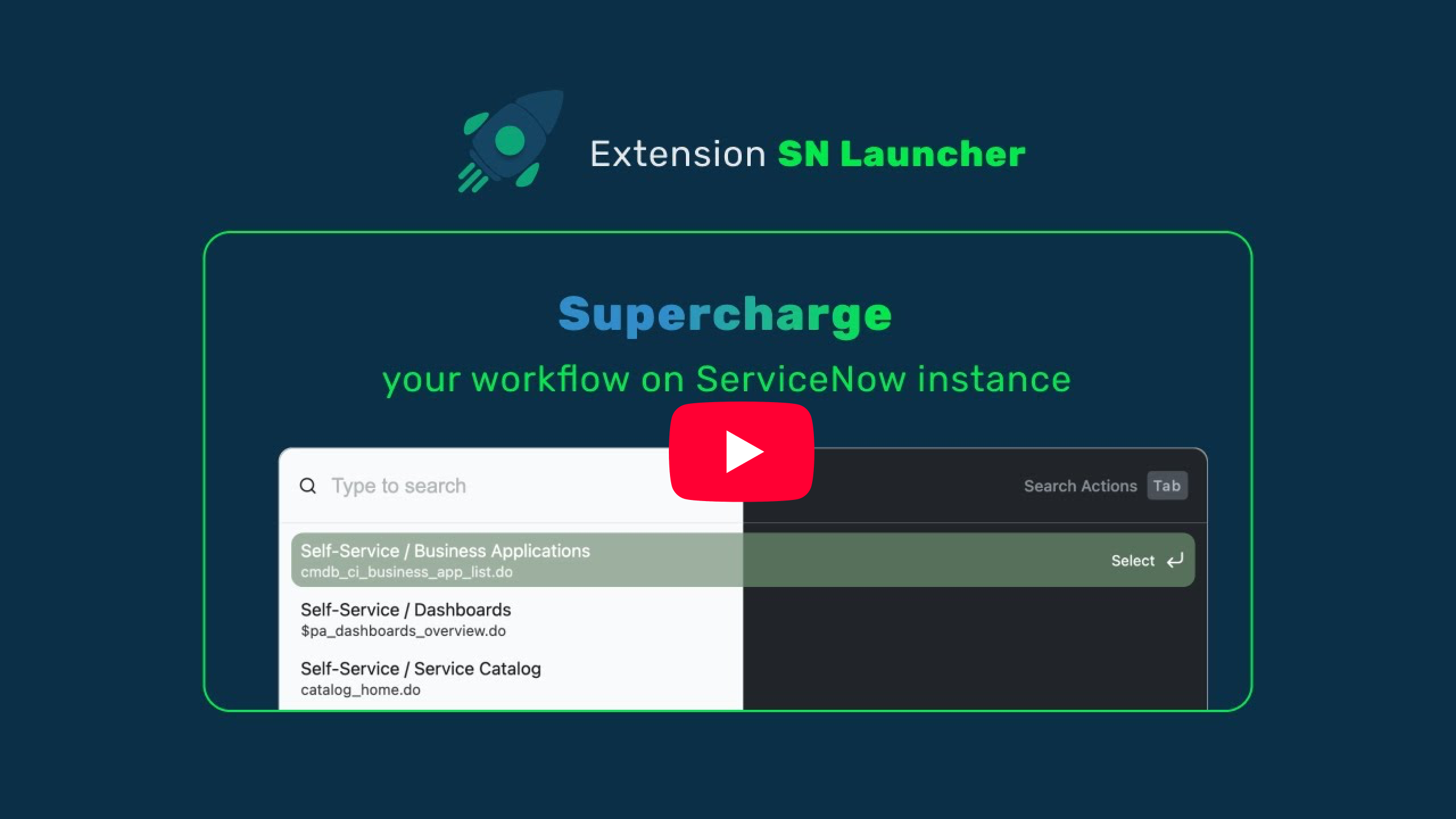 SN Launcher command palette demo